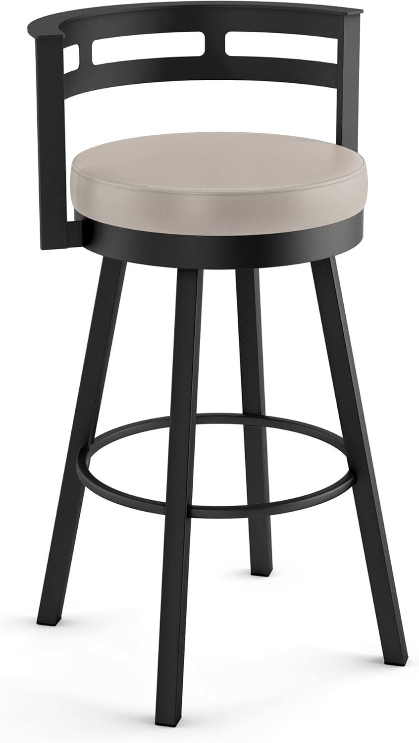 Amisco Render Upholstered Counter Height Barstool Cream/Black: Modern Metal Design, Integrated Armrests, Faux Leather