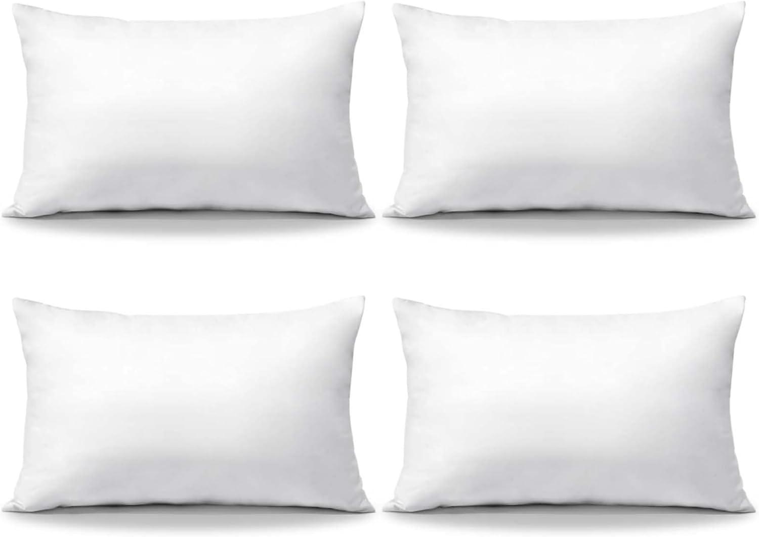 Acanva Throw Pillow Stuffer Inserts Decorative Rectangle Premium Sham Forms Cushion for Sofa Couch Chair, 12x20 Inch (Pack of 4), White 4 Count