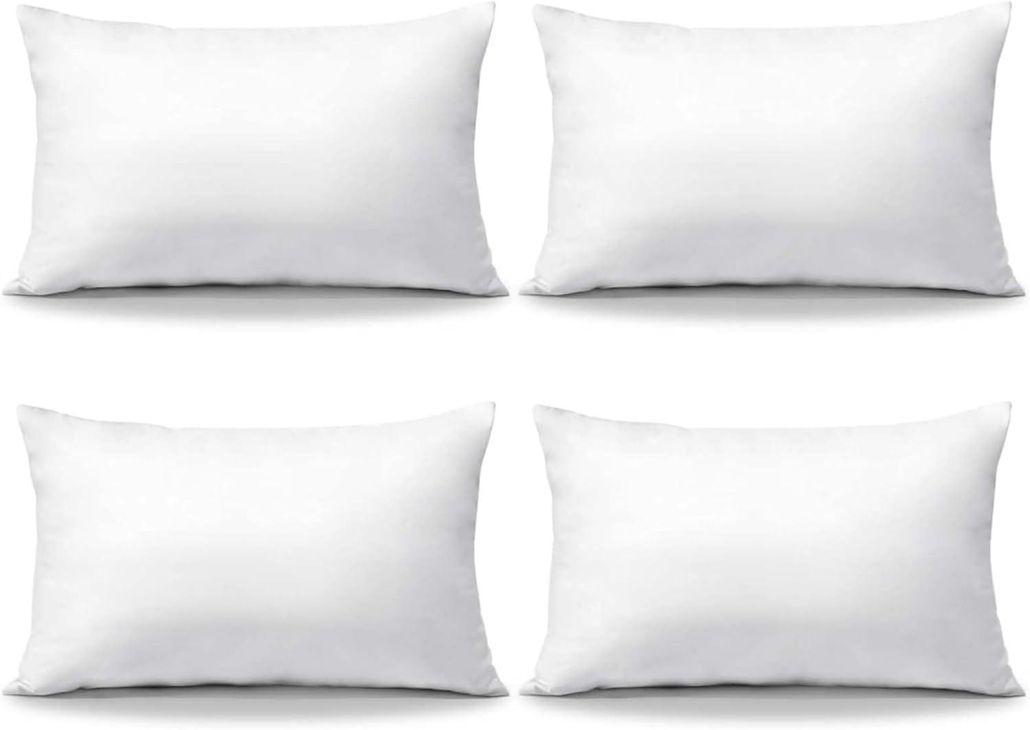 Acanva Throw Pillow Stuffer Inserts Decorative Rectangle Premium Sham Forms Cushion for Sofa Couch Chair, 12x20 Inch (Pack of 4), White 4 Count