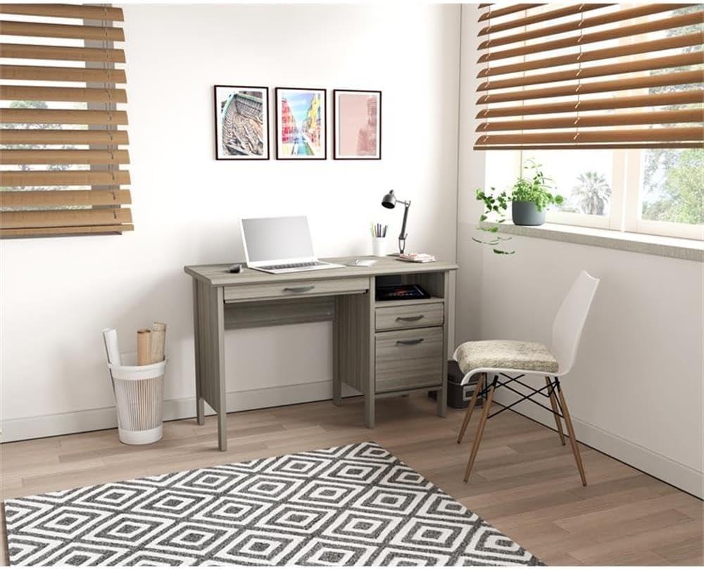 47" Computer Desk Smoked Oak - Inval: Home Office Furniture with Keyboard Tray & File Storage