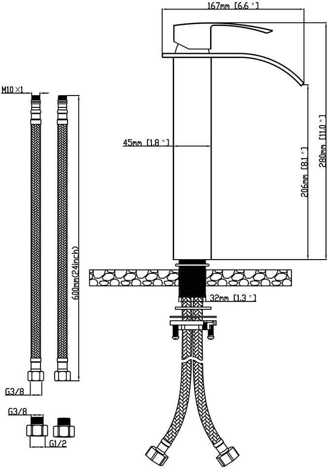 VOTON Vessel Sink Faucet Brushed Nickel Modern Tall Waterfall Bathroom Sink Faucet Single Handle Bathroom Faucet 1 Hole Bowl Lavatory Vanity Faucet, Rv Sink Camper Farmhouse Bathroom Faucet