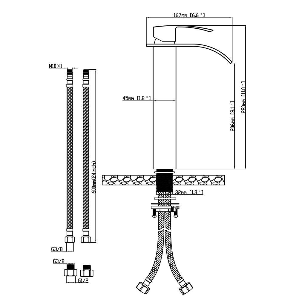 VOTON Vessel Sink Faucet Brushed Nickel Modern Tall Waterfall Bathroom Sink Faucet Single Handle Bathroom Faucet 1 Hole Bowl Lavatory Vanity Faucet, Rv Sink Camper Farmhouse Bathroom Faucet