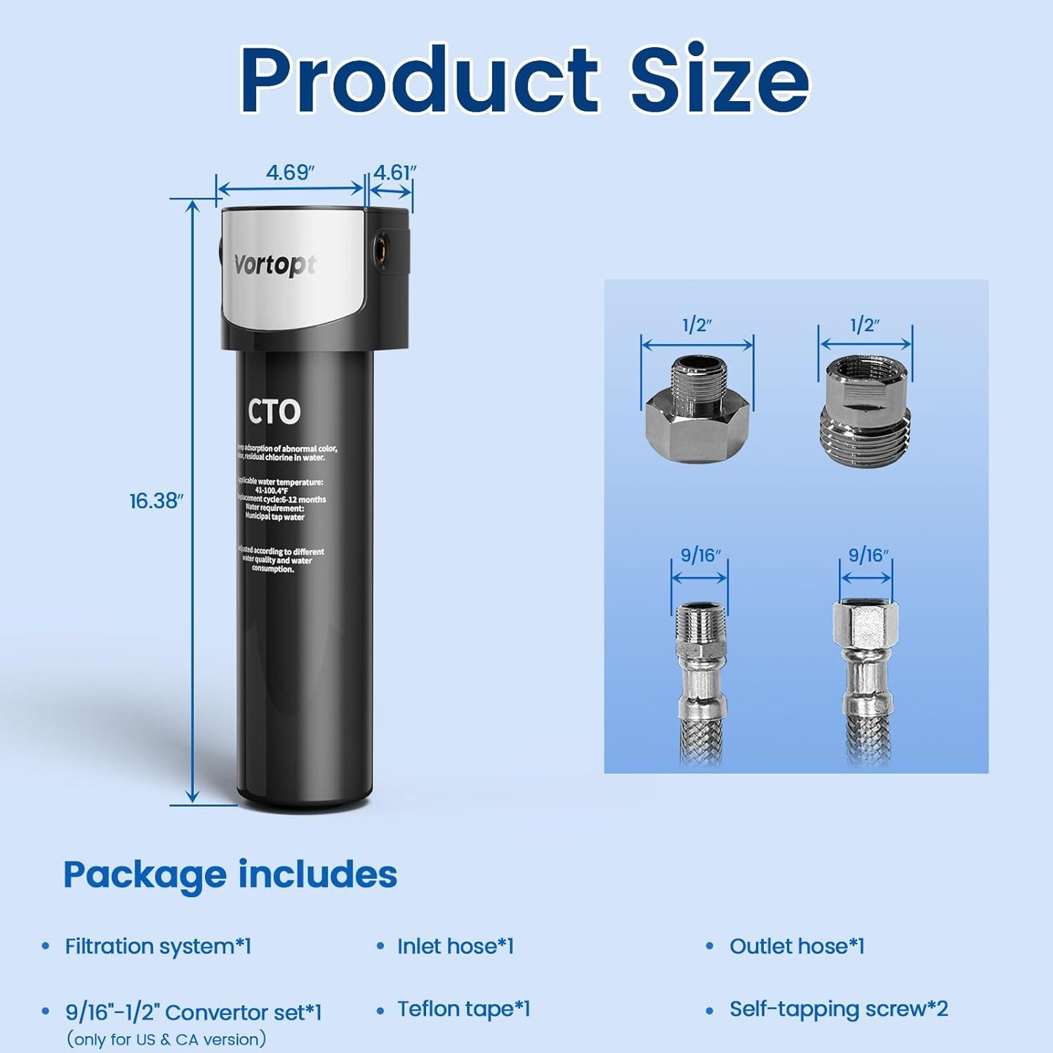 Under Sink Water Filter System ,NSF/ANSI 42 Certified Water Purifier, 28000 Galloons Large Flow Flux, Reduces PFAS, PFOA/PFOS, Chlorine, Bad Odors, Direct Connect to Kitchen Faucet, Q5-C2