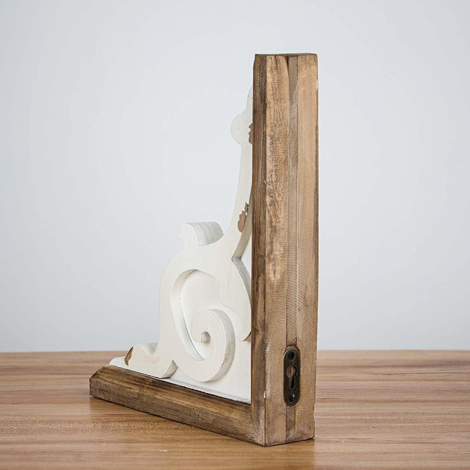 American Art Decor Set of 2 Corbel Shelf Brackets - Vintage Decorative Shelving & Storage - Rustic Farmhouse Decor for Living Room, Bedroom, Kitchen, Office & More (Brown & White, 12”x2 x7.75”)