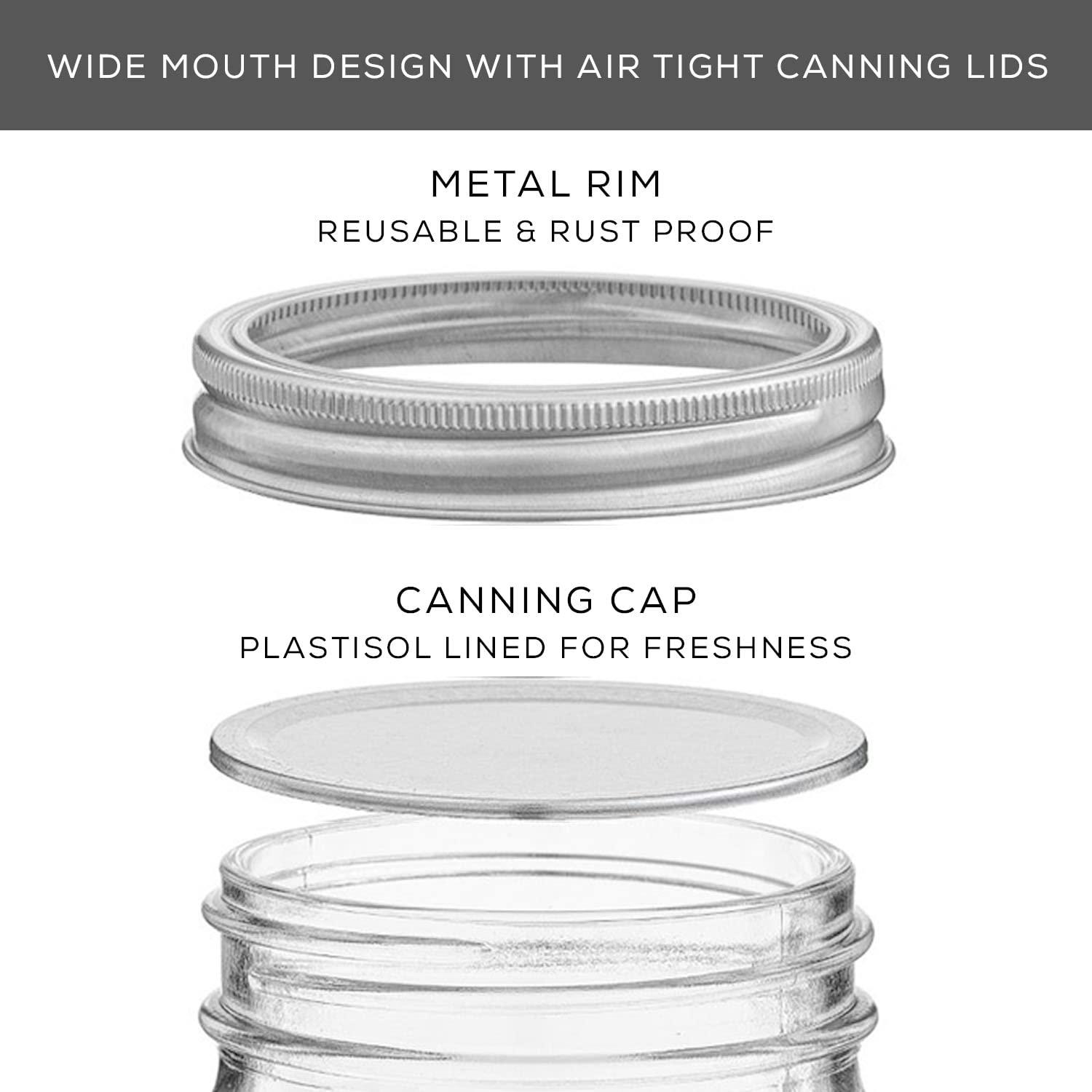 JoyJolt Wide Mason Jars with Airtight Lids, Labels and Measures - 8 oz - Set of 6