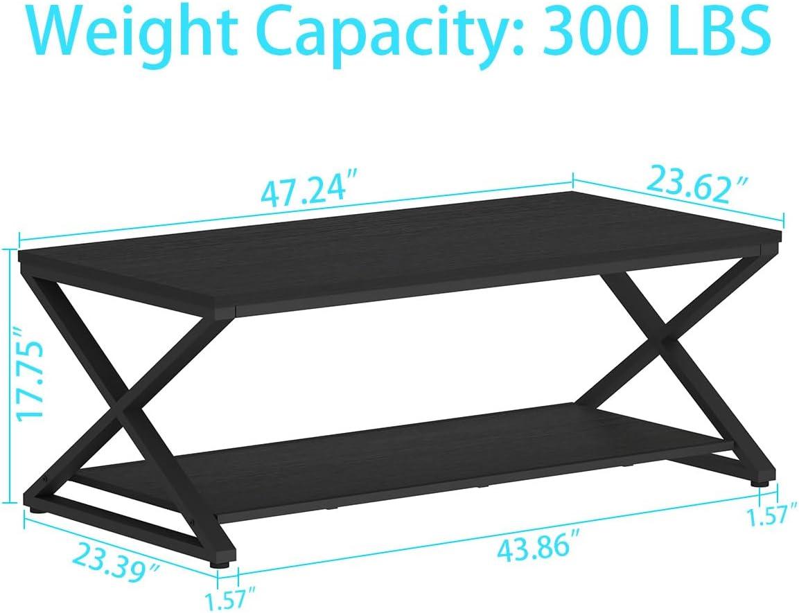 47 Inch Table with Storage Shelf, 2 Tier Rectangle Center Table Minimalist Home Tea Coffee Table