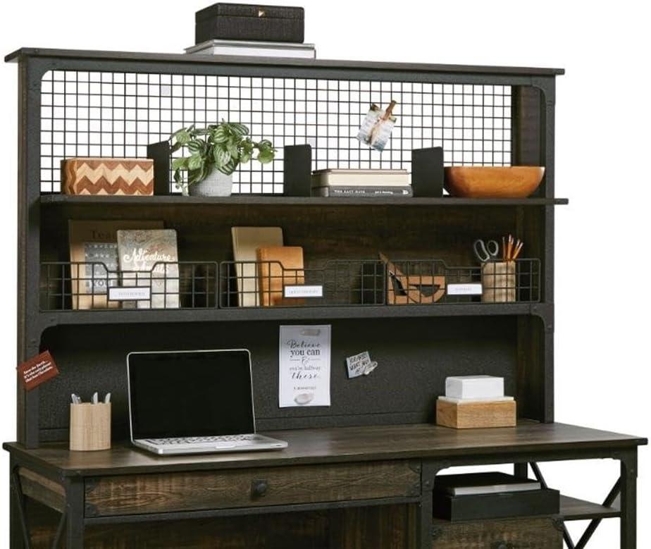 Sauder Steel River Industrial Desktop Hutch, Carbon Oak Finish