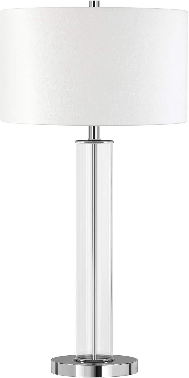 Evelyn&Zoe 29" Traditional Clear Glass Table Lamp with White Drum Linen Shade