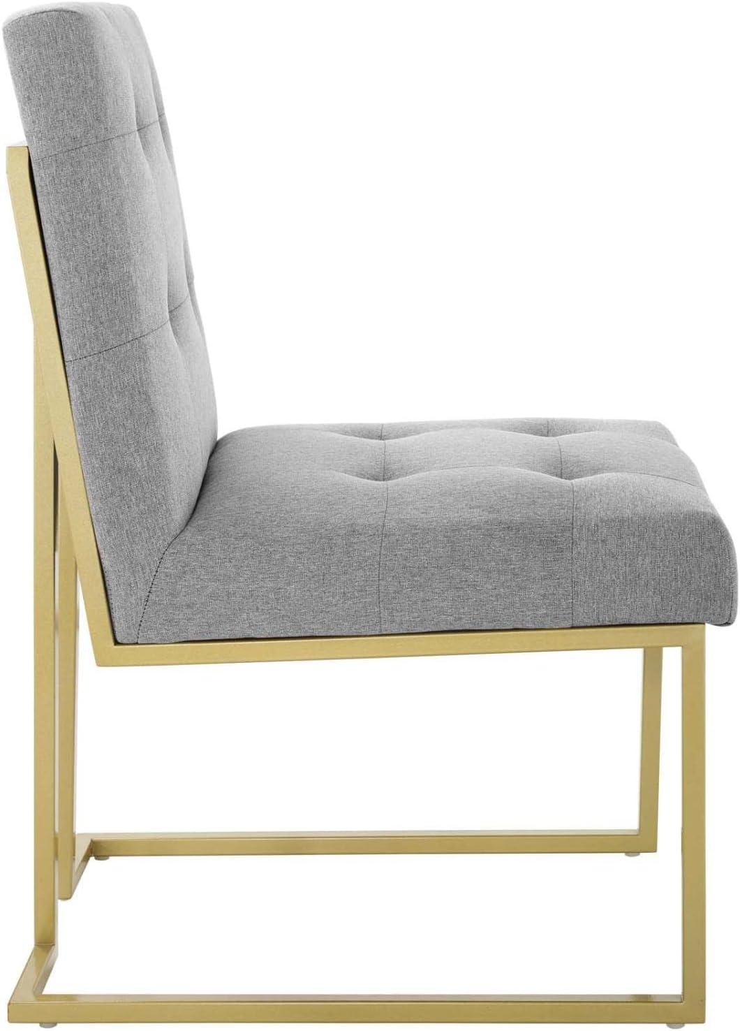 Privy Gold Stainless Steel Upholstered Fabric Dining Accent Chair Gold Light Gray