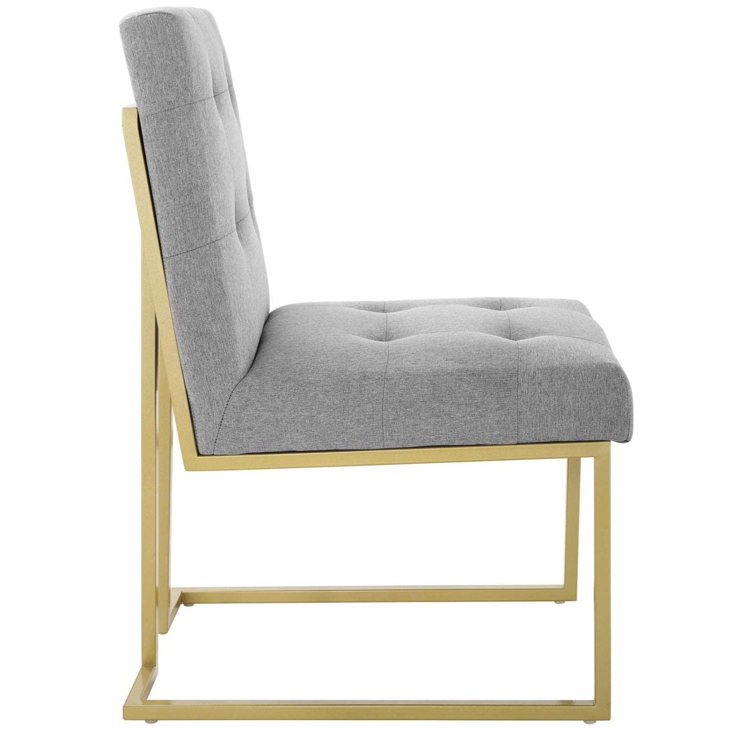 Privy Gold Stainless Steel Upholstered Fabric Dining Accent Chair Gold Light Gray