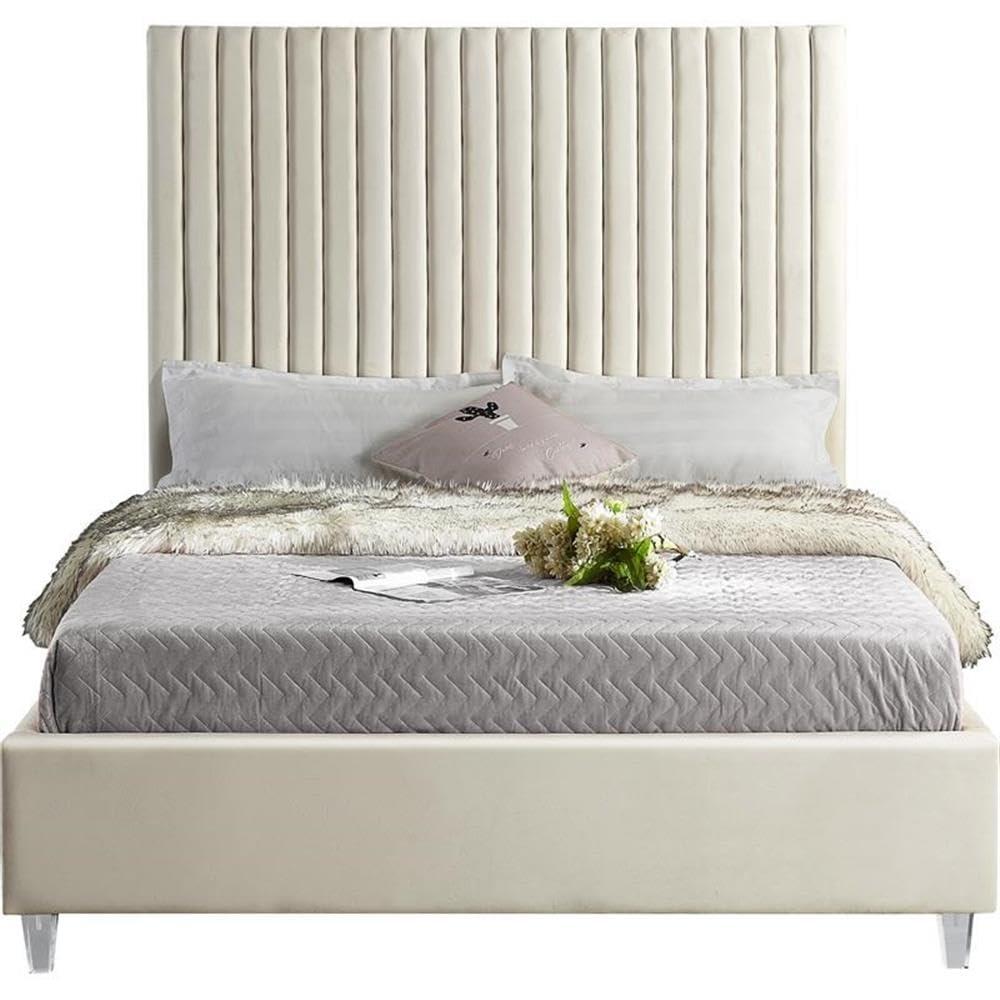 Meridian Furniture Candace Cream Velvet Full Bed