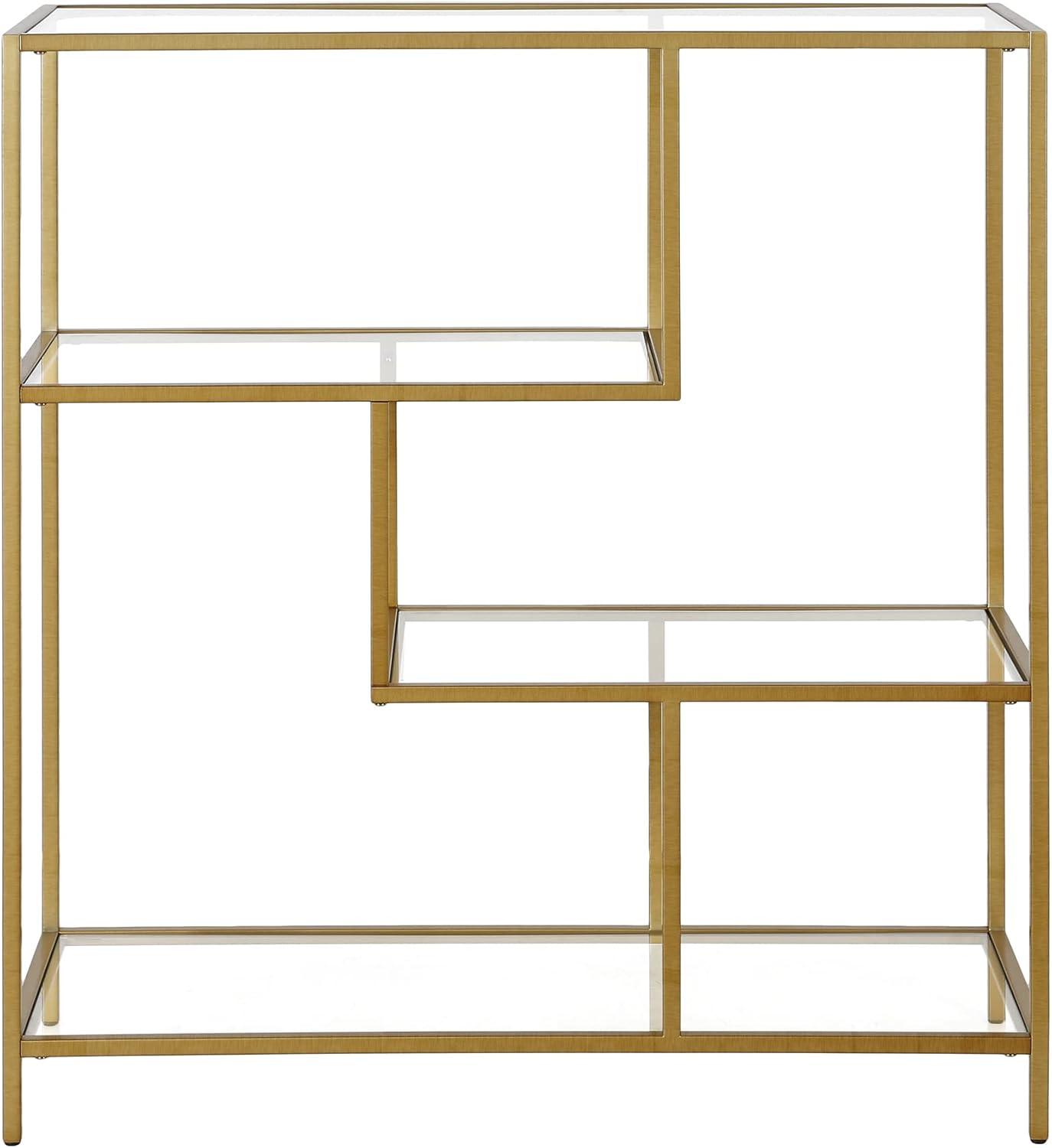 Isla 40'' Brass Steel Frame with Tempered Glass Shelves Bookcase