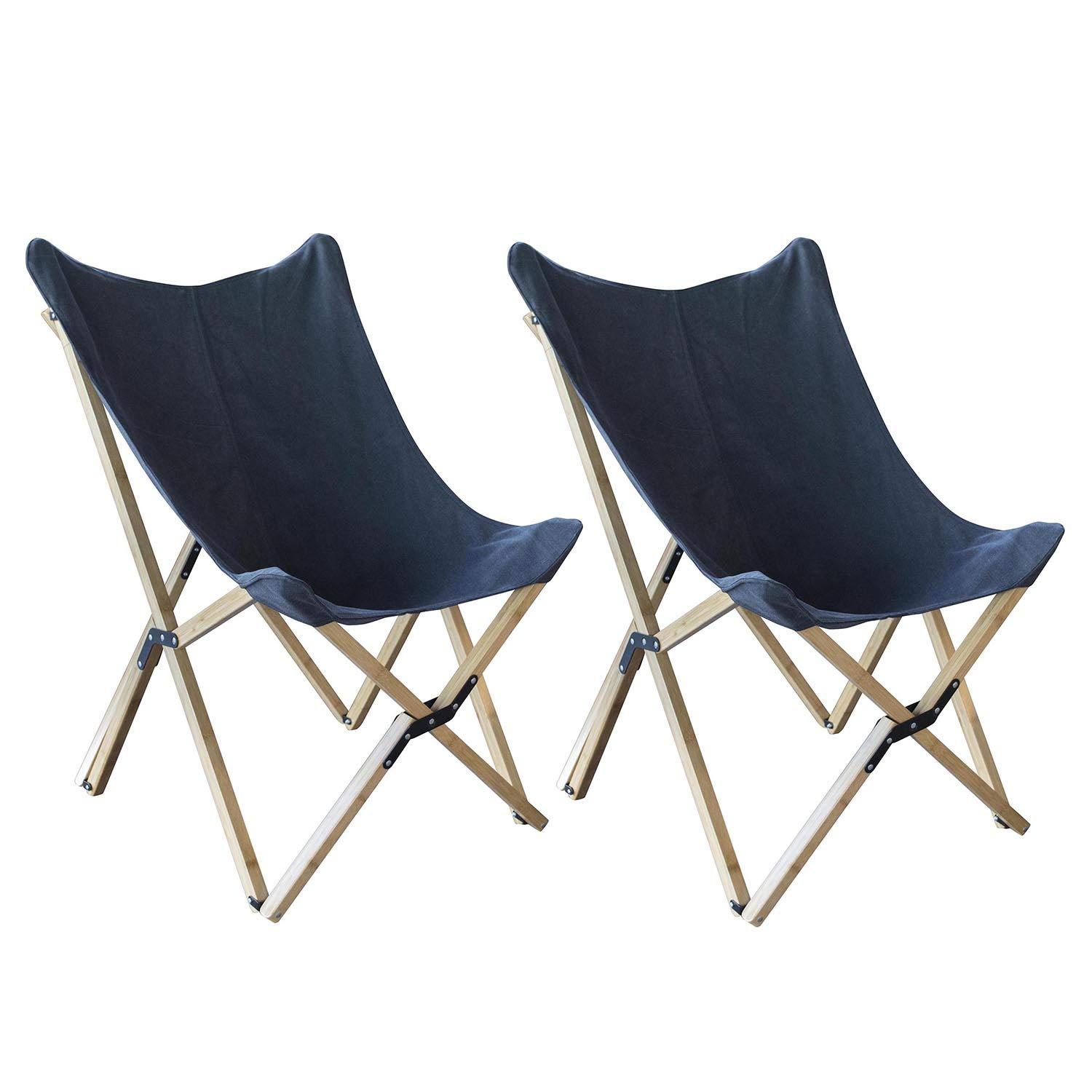 AmeriHome Canvas and Bamboo Butterfly Chair for Adults- Black