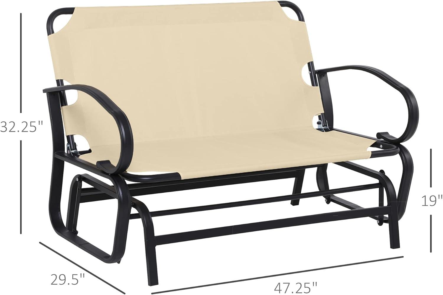 Outsunny Patio Glider Bench with Padded Cushions and Armrests, Outdoor 2-Person Swing Rocking Chair Loveseat with Sturdy Frame, Beige