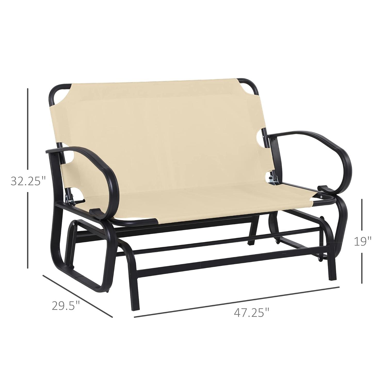 Outsunny Patio Glider Bench with Padded Cushions and Armrests, Outdoor 2-Person Swing Rocking Chair Loveseat with Sturdy Frame, Beige