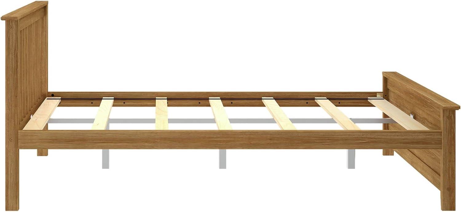 Plank+Beam Queen Bed Frame with Slatted Headboard Solid Wood Platform Bed, No box Spring Needed, Pecan