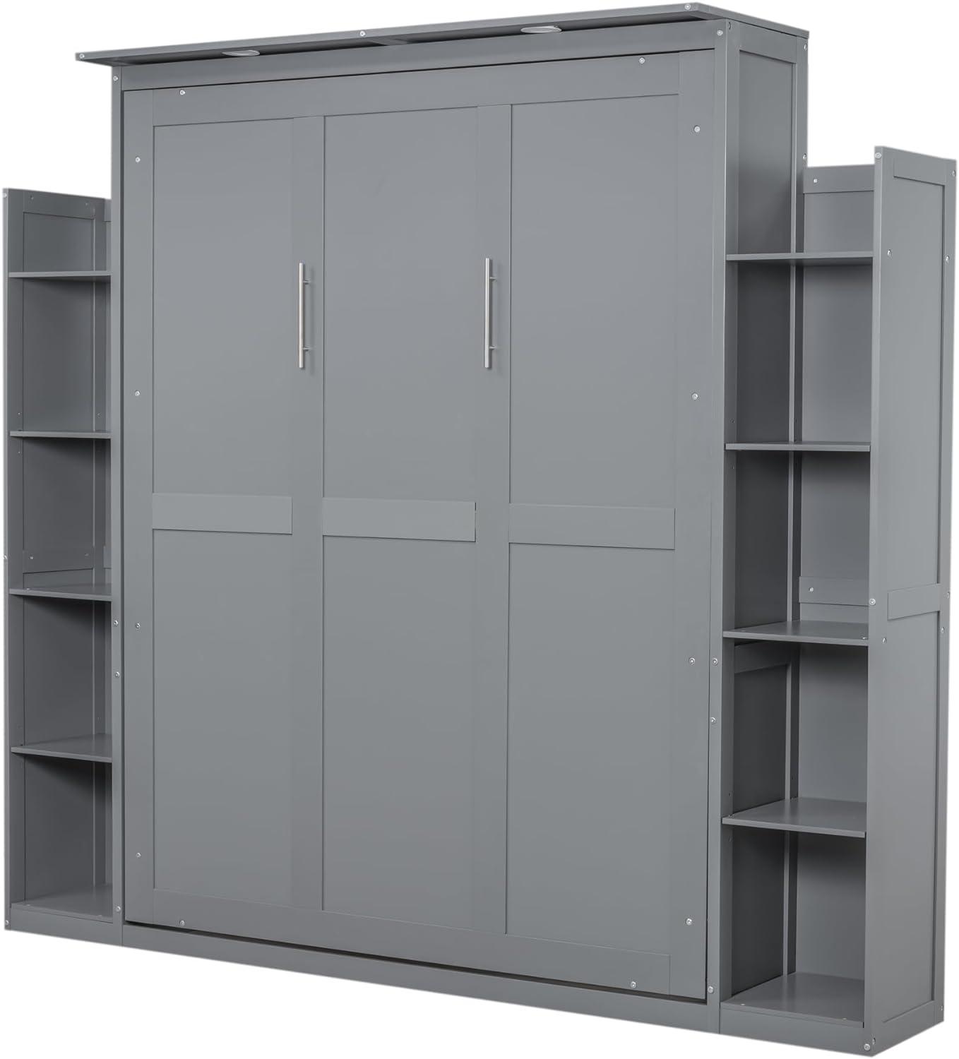 SHANRUGUOJI Murphy Bed Wall Bed With Shelves And LED Lights With Side Storage Bookcases