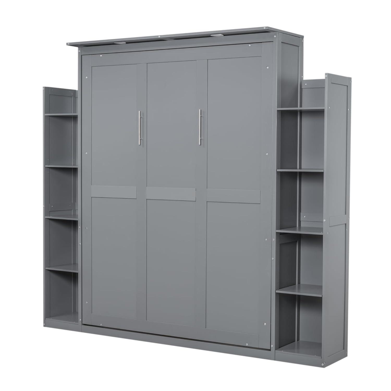SHANRUGUOJI Murphy Bed Wall Bed With Shelves And LED Lights With Side Storage Bookcases