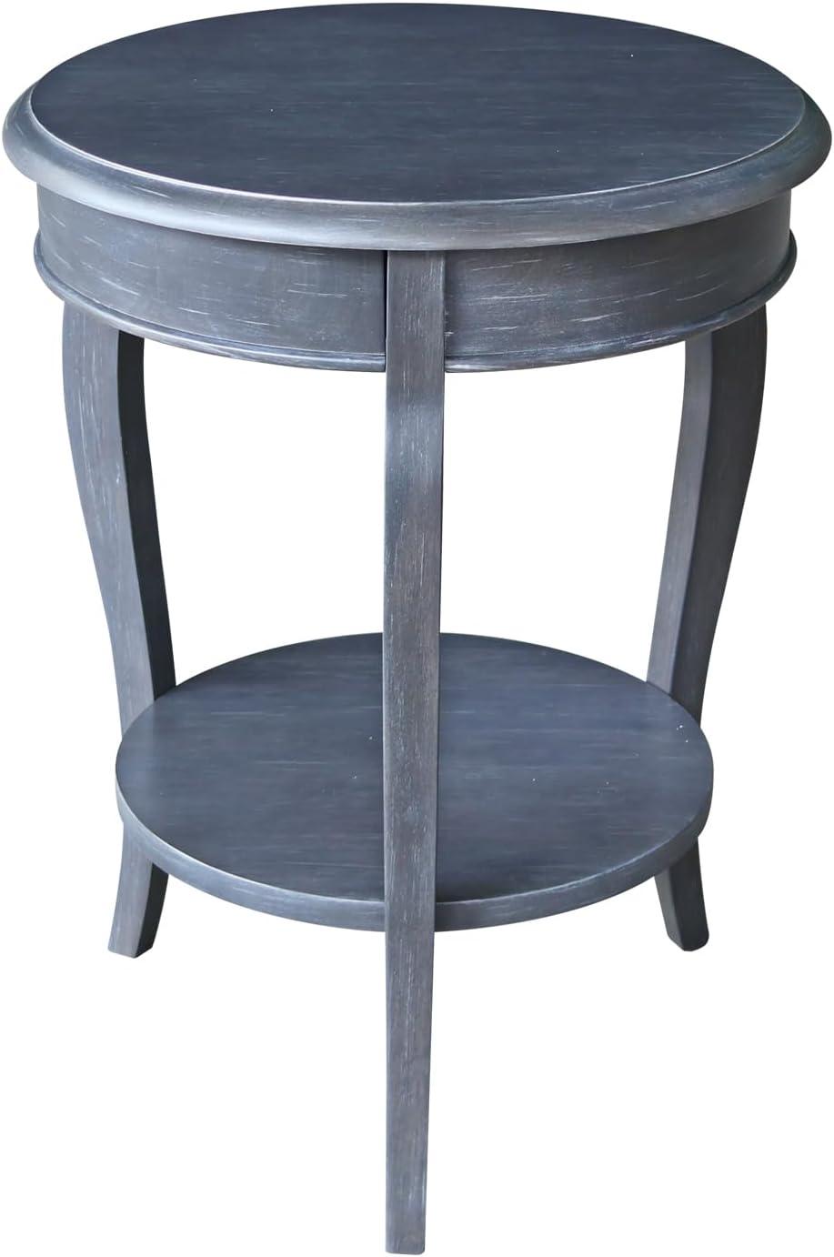 Cambria Round End Table Antique/Heather Gray - International Concepts: Solid Wood, Fixed Shelf