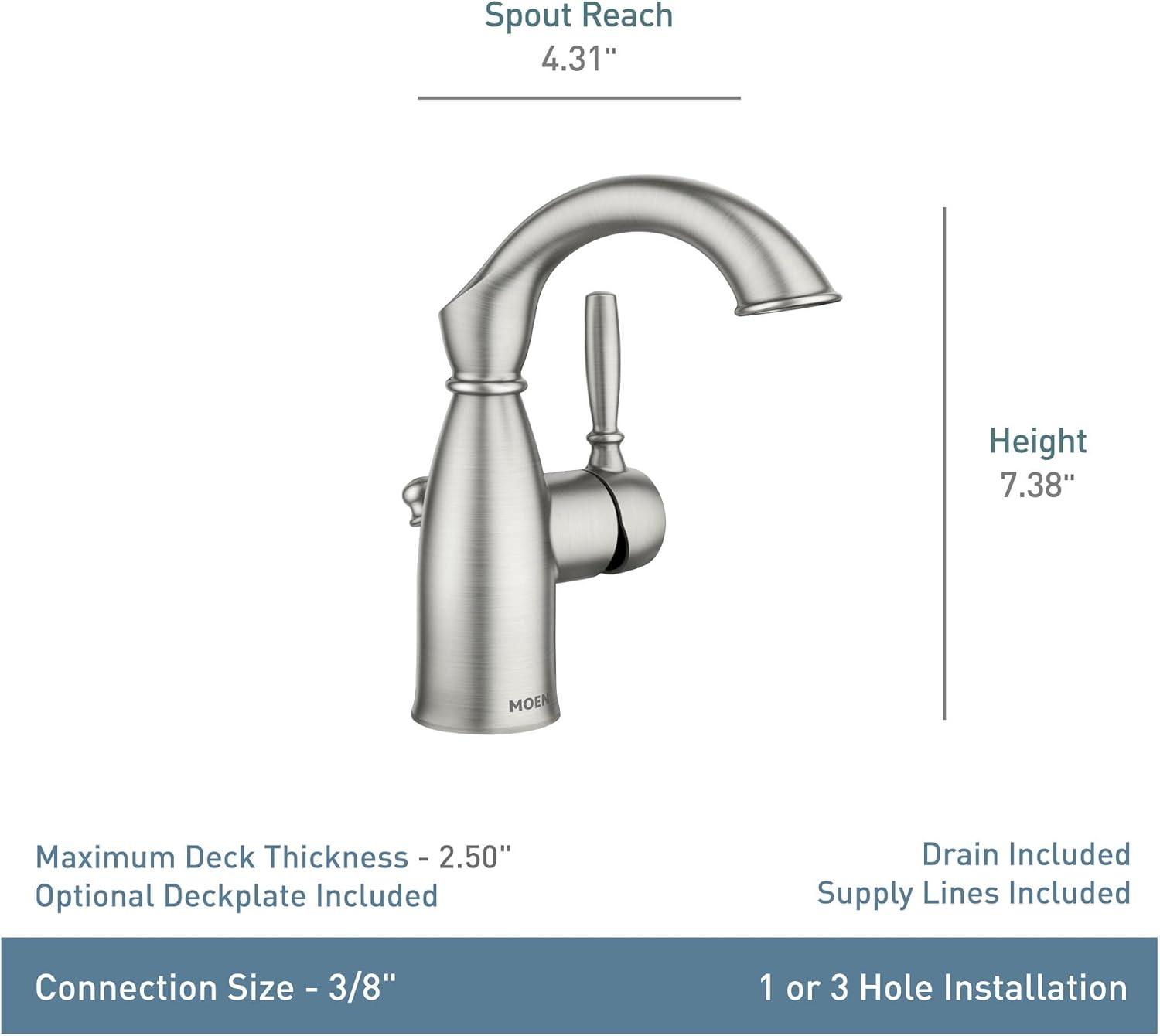 Moen Sarona Single Hole Bathroom Faucet with Drain Assembly and Optional Deckplate