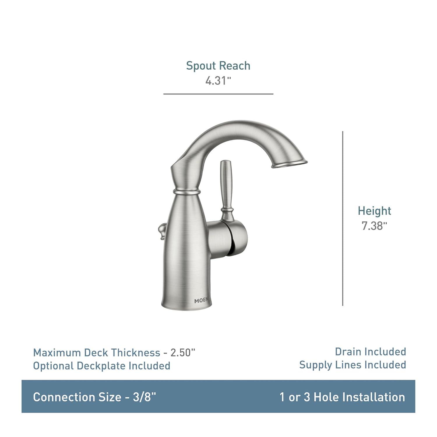 Moen Sarona Single Hole Bathroom Faucet with Drain Assembly and Optional Deckplate