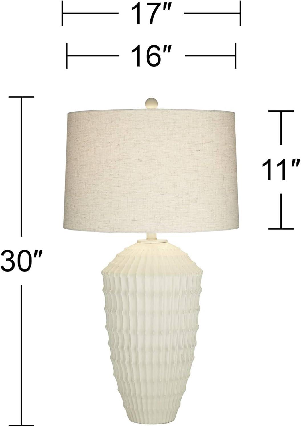 360 Lighting Hopewell 30" Tall Large Coastal Modern End Table Lamp Ridge Pattern White Single Living Room Bedroom Bedside Nightstand House Office