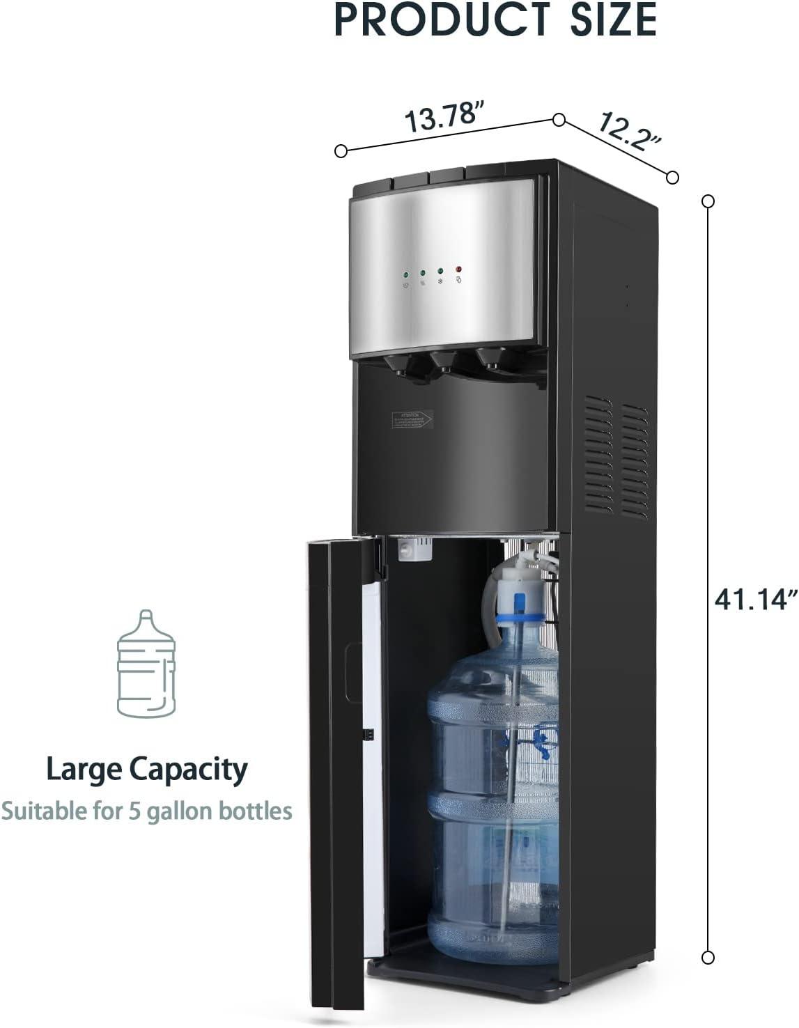 5 Gallon Water Dispenser, Bottom Loading Hot Cold Water Cooler,3 Temperature Settings, Empty Bottle Indicator with Child Safety Lock Black