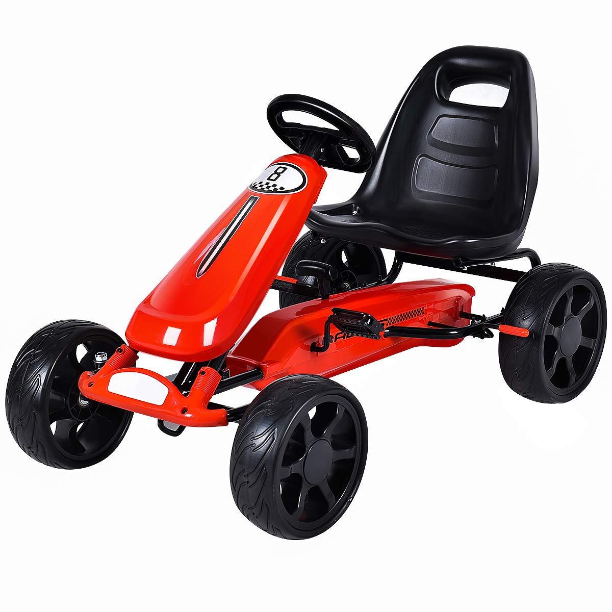 Costway Xmas Gift Go Kart Kids Ride On Car Pedal Powered Car 4 Wheel Racer Toy Stealth Outdoor Red