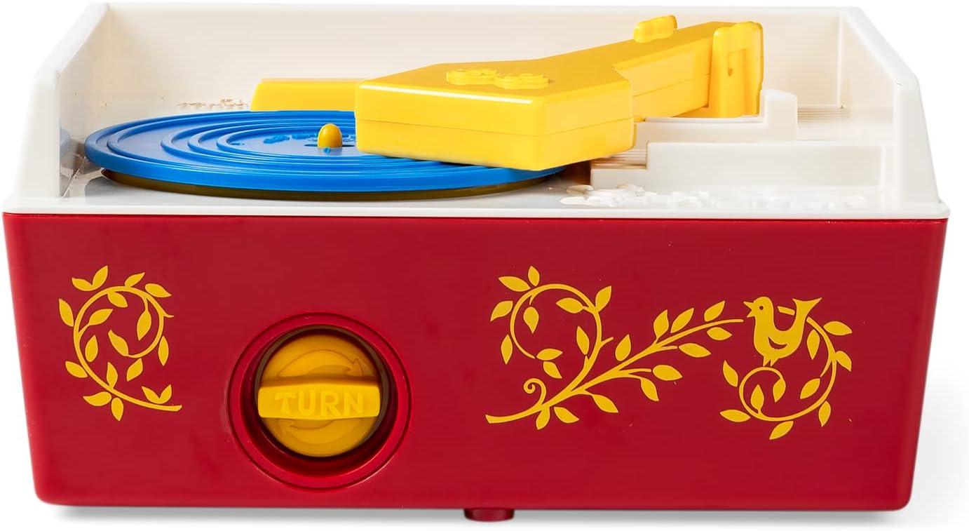 Schylling Fisher Price Classic Toys - Retro Music Box Record Player, Ages 18 Months and Up, Blue/Yellow/White