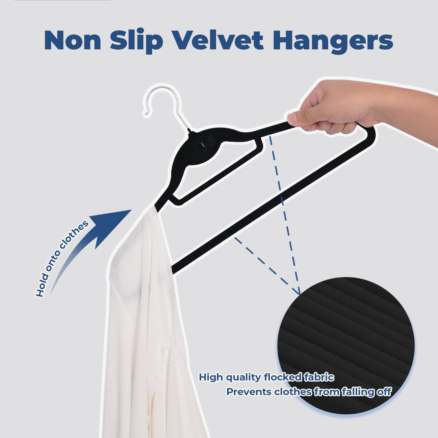 Simplify Slim Velvet Clothes Hangers | 50 Pack | Non-Slip | Shirts | Suit | Pants | Dresses | Garments | Closet Storage & Organization | Durable | Black