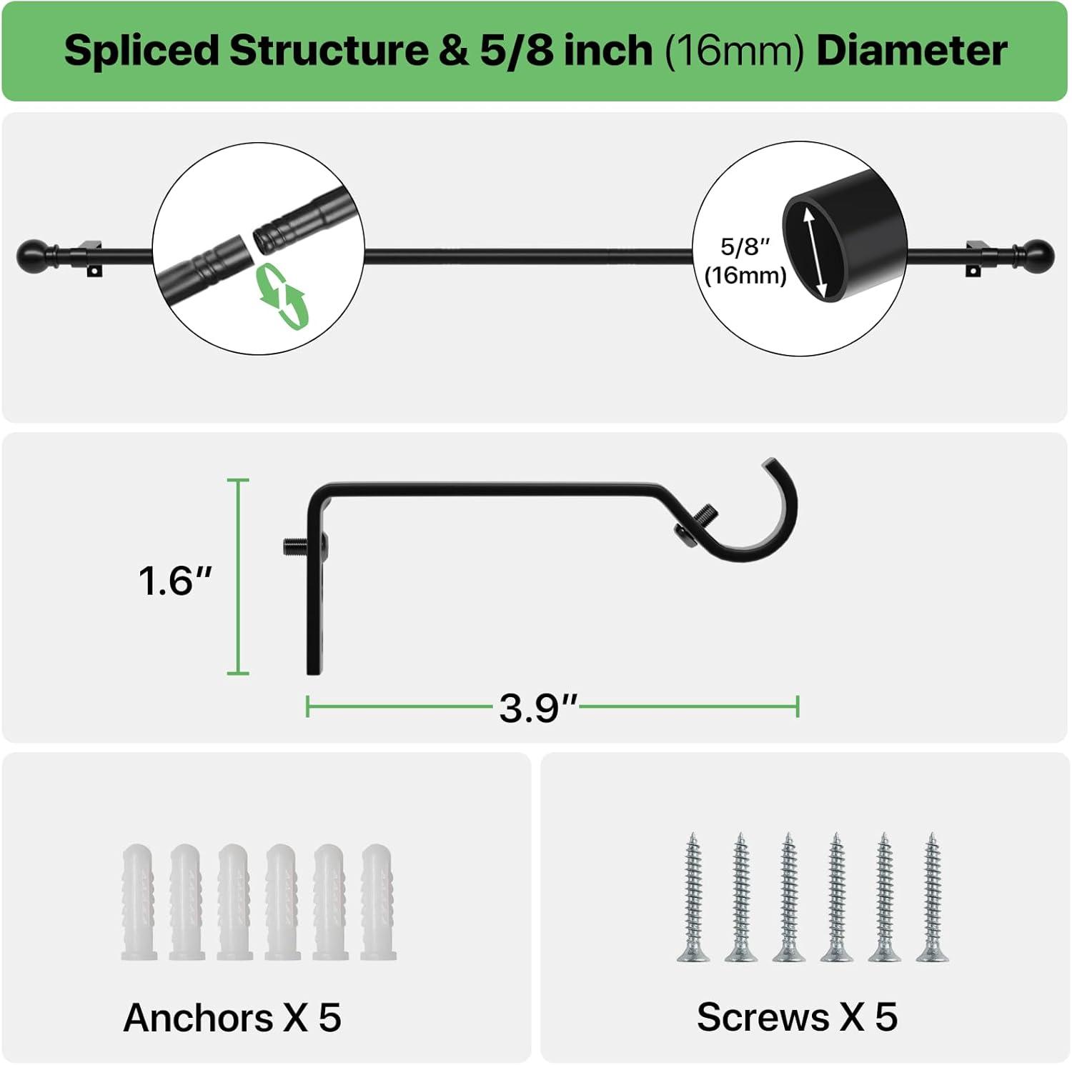 Urbanest Ball Adjustable Double Curtain Rod Set, 5/8", 28-48", Matte Black