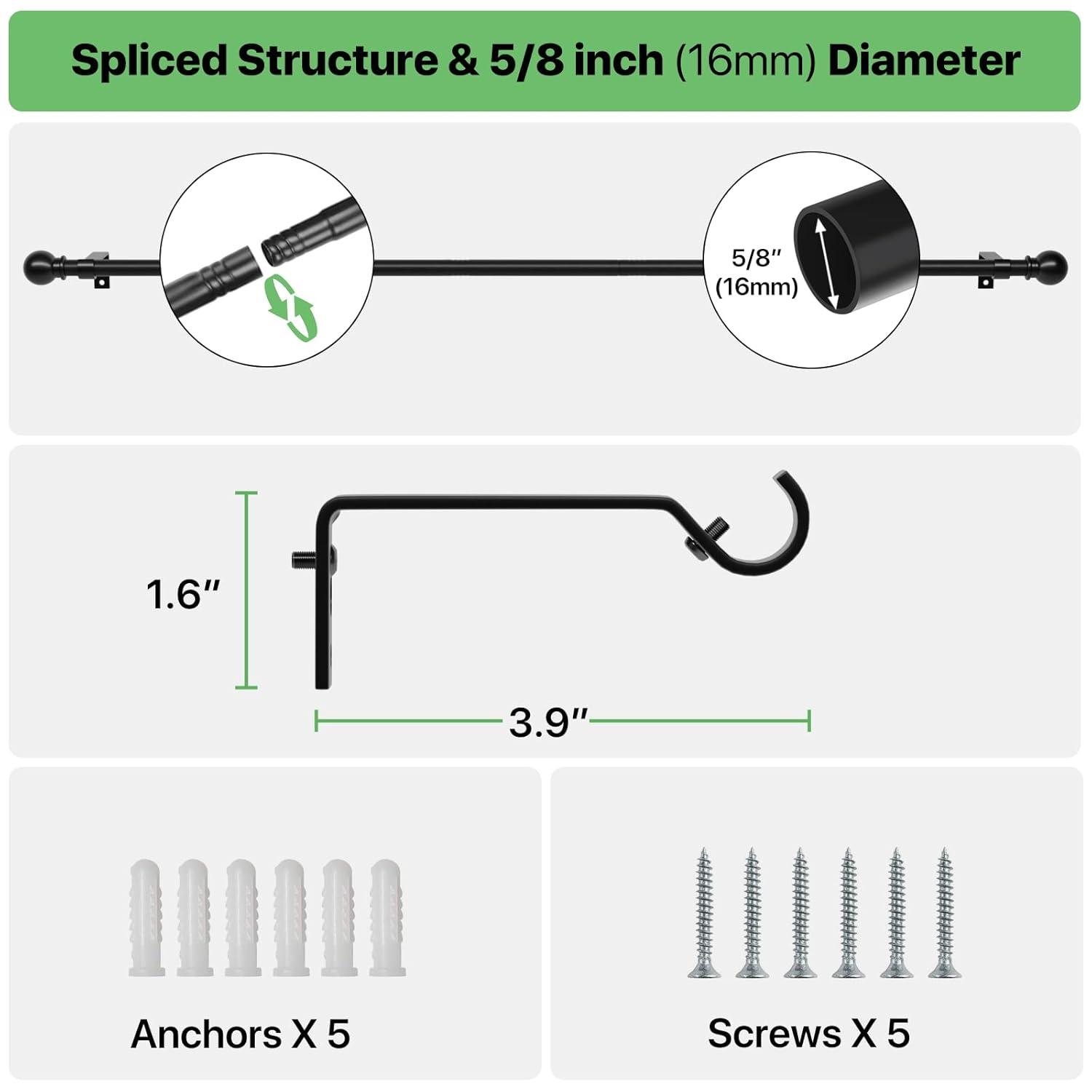 Urbanest Ball Adjustable Double Curtain Rod Set, 5/8", 28-48", Matte Black