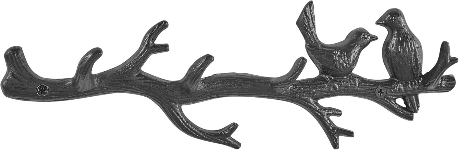 Danya B. Dark Brown Cast Iron Birds on Tree Branch Decorative Wall Sculpture Utility Hook Unit with 4 Hooks