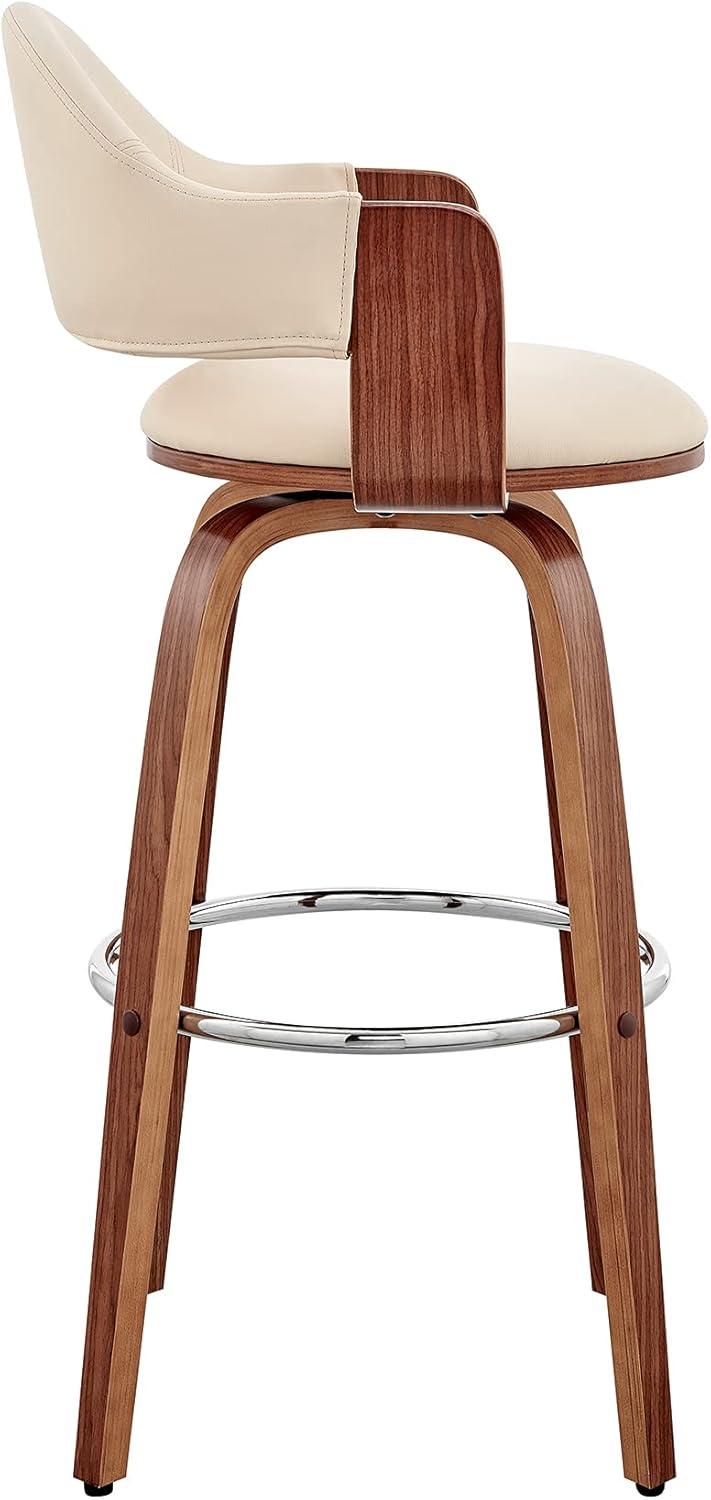Armen Living 26" Daxton Counter Height Barstool with Cream Faux Leather Seat Walnut Finish Frame: Swivel, Footrest, Upholstered