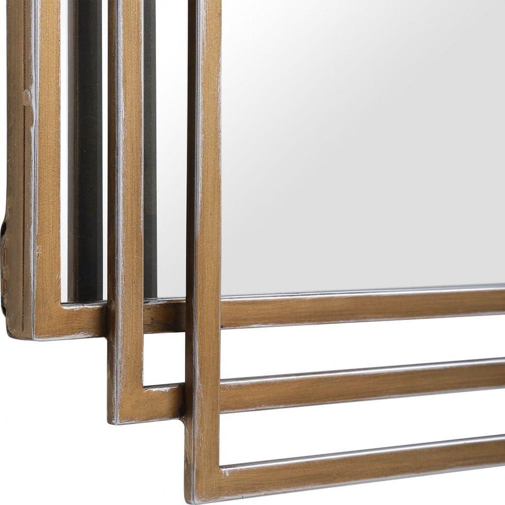 Uttermost Rectangular Vanity Decorative Wall Mirror Modern Distressed Brushed Gold Solid Iron Frame 23 3/4" Wide for Bathroom