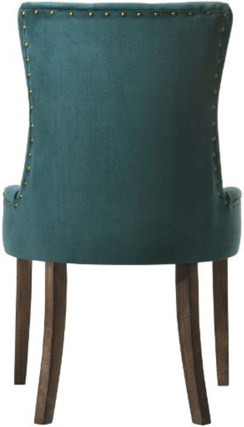22" Farren Accent Chair Green Velvet/Espresso Finish - Acme Furniture: Linen Upholstery, Nailhead, Tufted Back