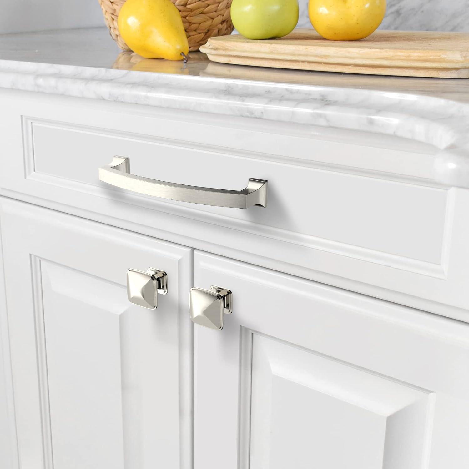 Amerdeco 10 Pack Brushed Satin Nickel Cabinet Pulls - 5 Inch(128MM) Hole Centers Kitchen Handles for Cabinets and Cupboards - ZH0060