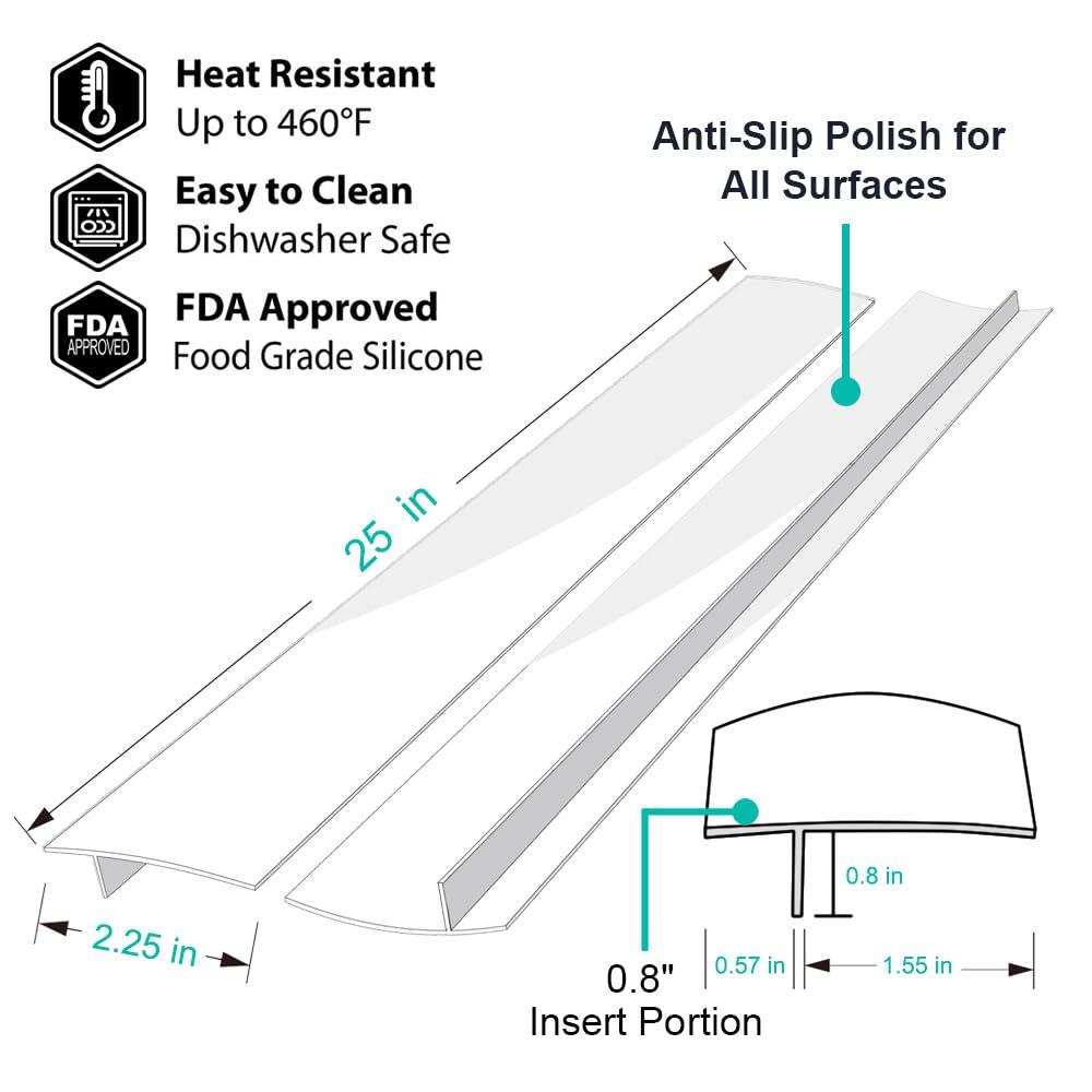 Stove Counter Gap Cover, Kitchen Silicone Oven Gap Filler – 25 Inches Countertop Strips Gap Guard, Easy to Clean (White)