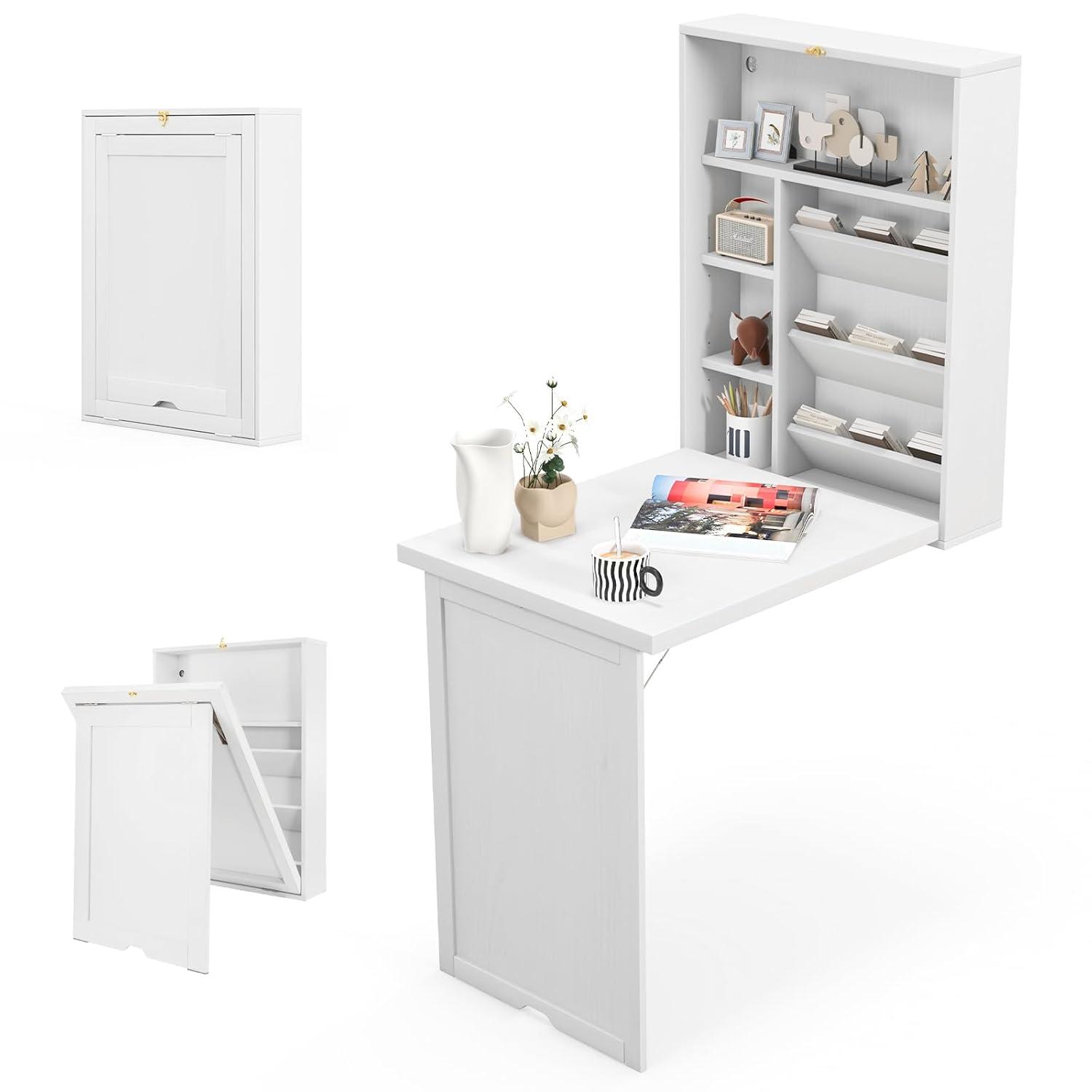 Resenkos Wall Mounted Fold-Out Convertible Floating Desk Space Saver-White