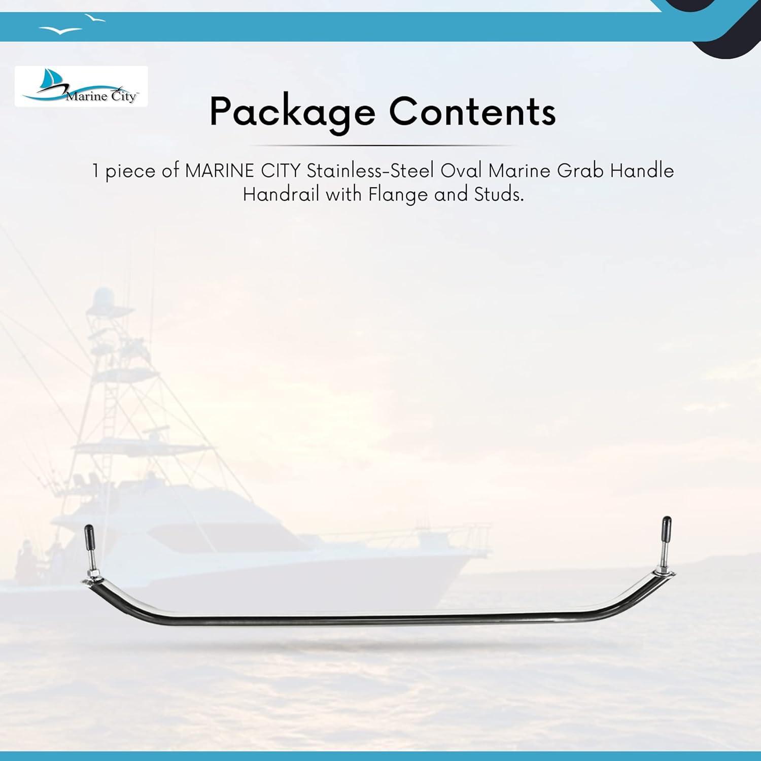 Marine City Mango de Barra de Agarre Ovalado de Acero Inoxidable de 19 Pulgadas con Bridas y Tachuelas
