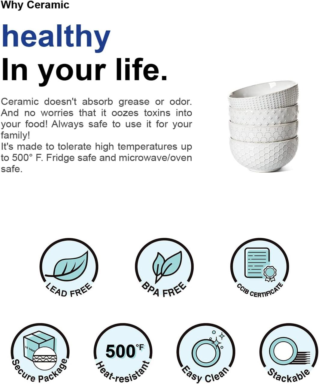 Winston Porter Large Soup Bowl 42 OZ, Ceramic Kitchen Bowl Set For Soup, Pho, Chip, Pasta, Fruits, Salad, Noodle And Ramen- 7 Inch, Set Of 4, Arctic White