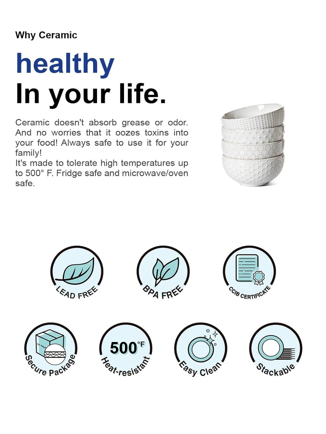 Winston Porter Large Soup Bowl 42 OZ, Ceramic Kitchen Bowl Set For Soup, Pho, Chip, Pasta, Fruits, Salad, Noodle And Ramen- 7 Inch, Set Of 4, Arctic White