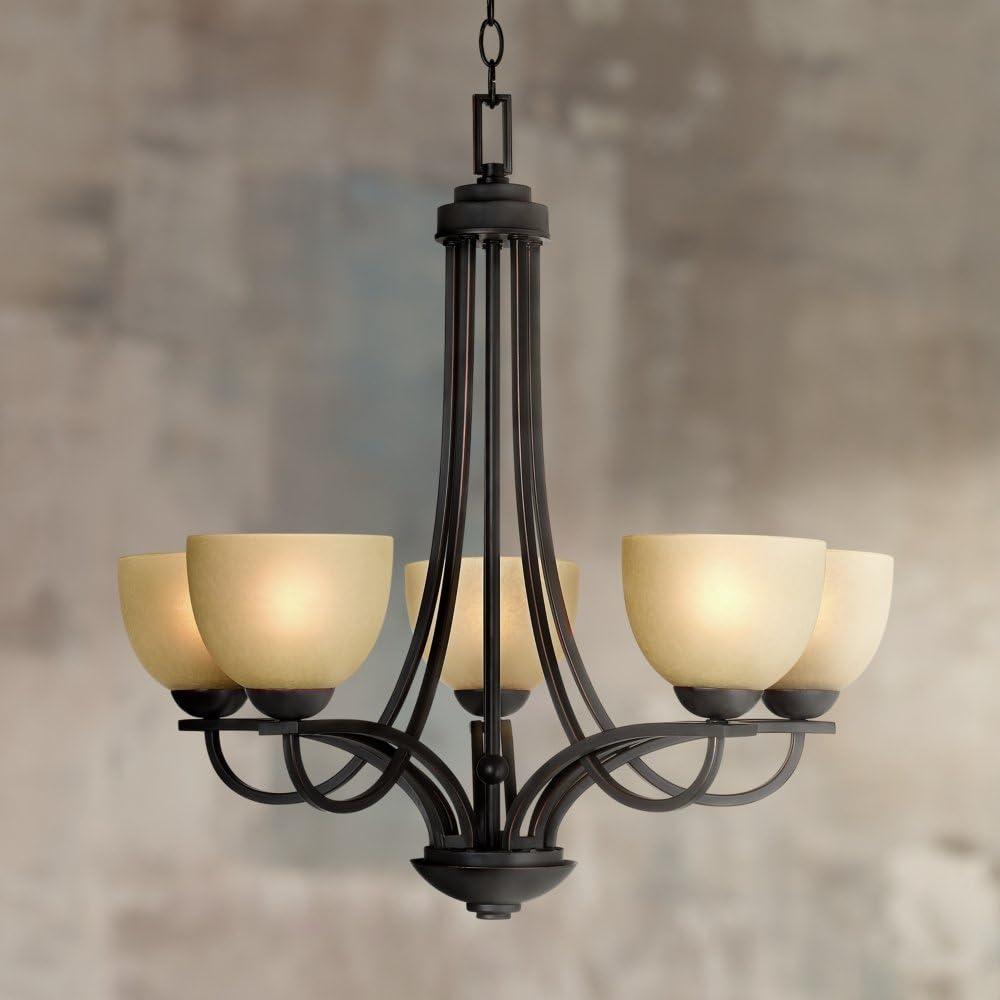 Franklin Iron Works Italian Bronze Pendant Chandelier Lighting Fixture 26" Wide Modern Antique Amber Glass 5-Light for Dining Room Kitchen Island Home