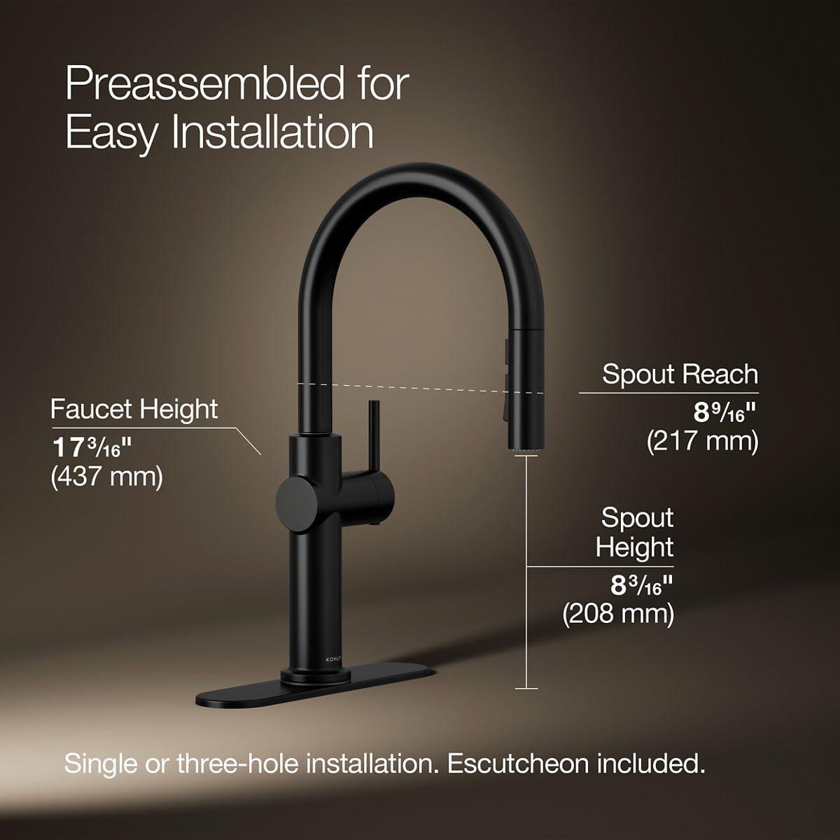Kohler Crue Single Handle Pull Down Kitchen Faucet with Three-Function Pull Down Sprayer