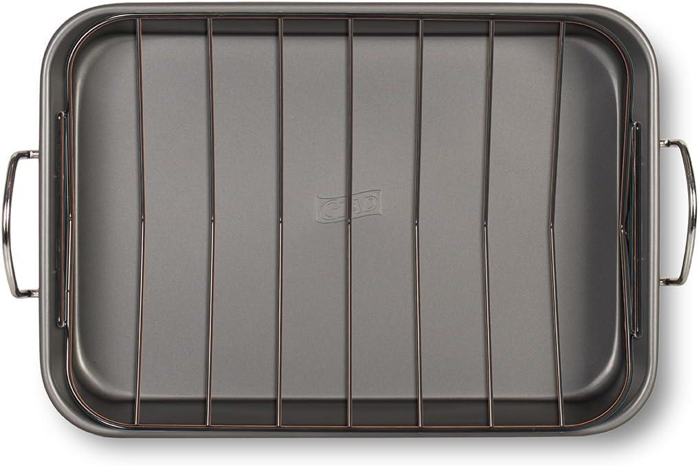Glad Roasting Pan Nonstick 11x15 - Heavy Duty Metal Bakeware Dish with Rack - Large Oven Roaster Tray for Baking Turkey, Chicken, and Veggies