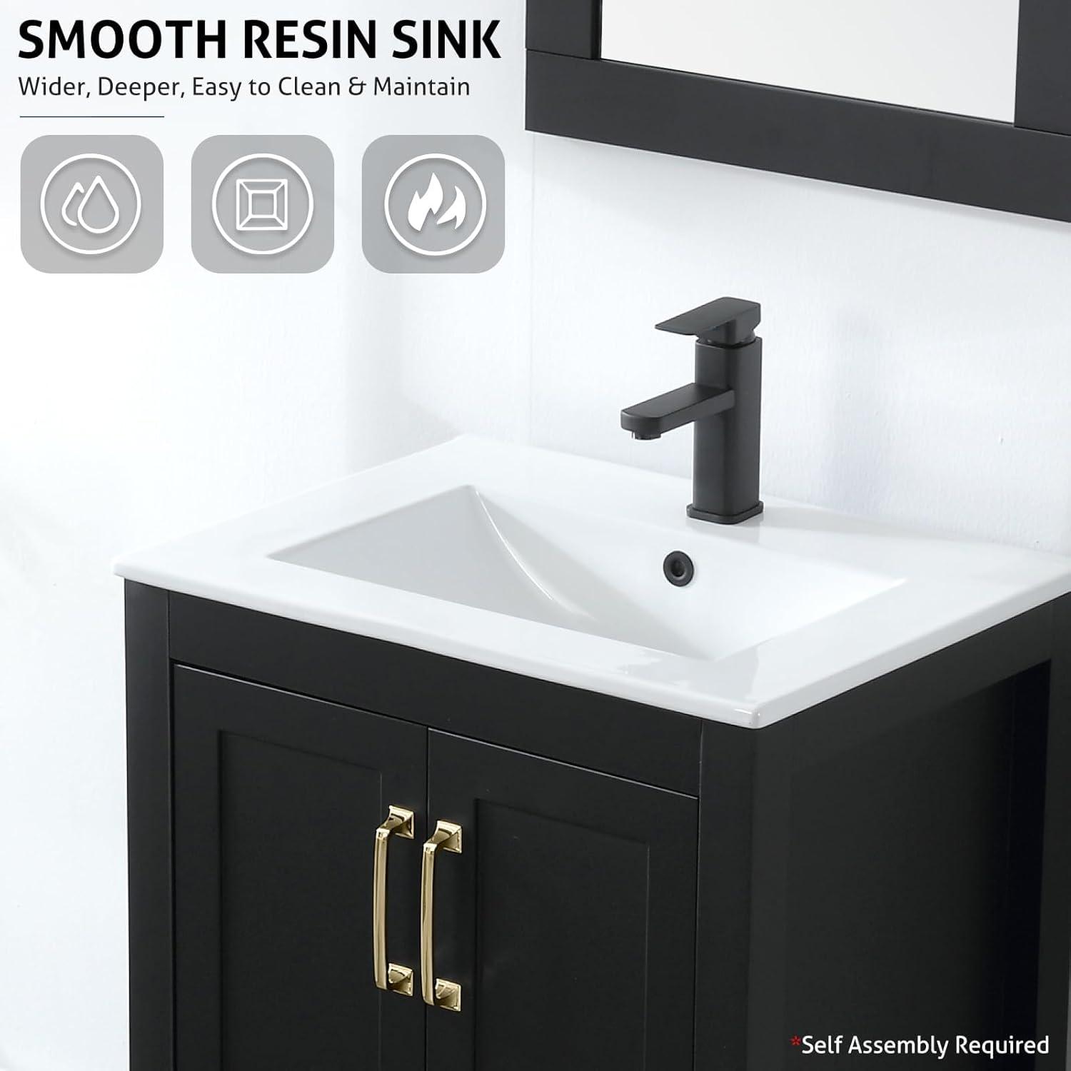 Eclife 18" Black Bathroom Vanity Set with Ceramic Sink Top, Water Saving Faucet Drain