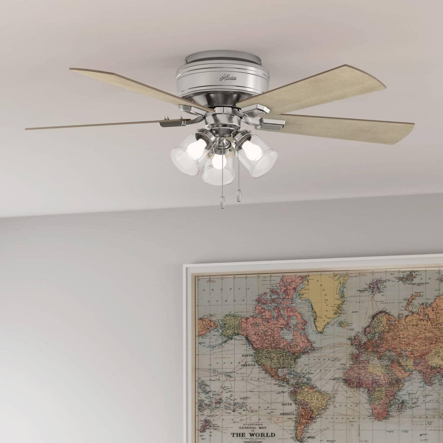 52" Crestfield 5 - Blade Flush Mount Ceiling Fan with Lights and Pull Chains