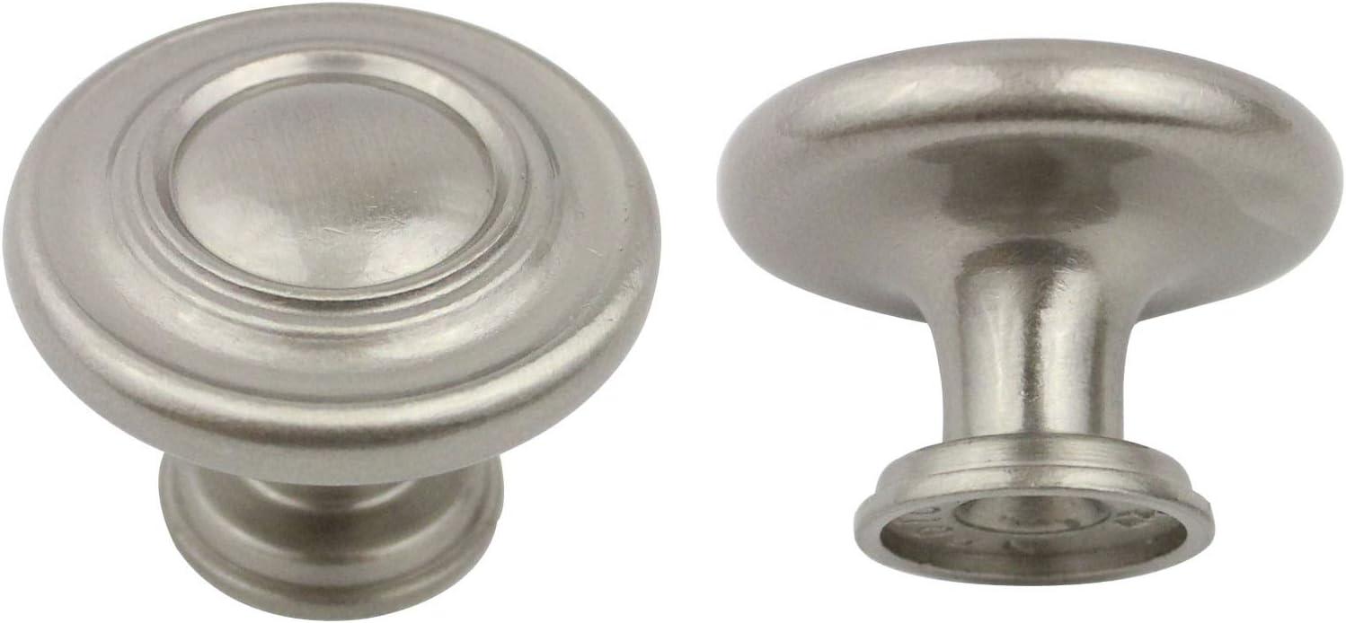 Brushed Nickel Round Zinc Cabinet Knobs with Mounting Hardware (15 Pack)