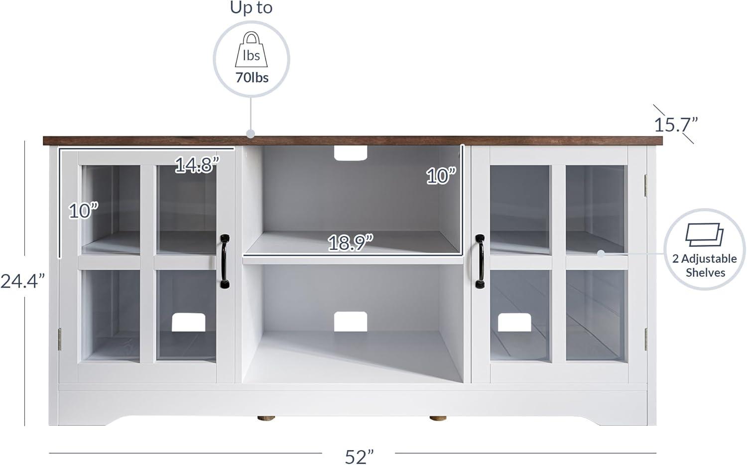 BELLEZE Modern 52 Inch Traditional TV Stand & Media Entertainment Center Console Table for TVs up to 55 Inch or Sideboard Buffet with Wood Glass Storage Cabinets - Cori (White)