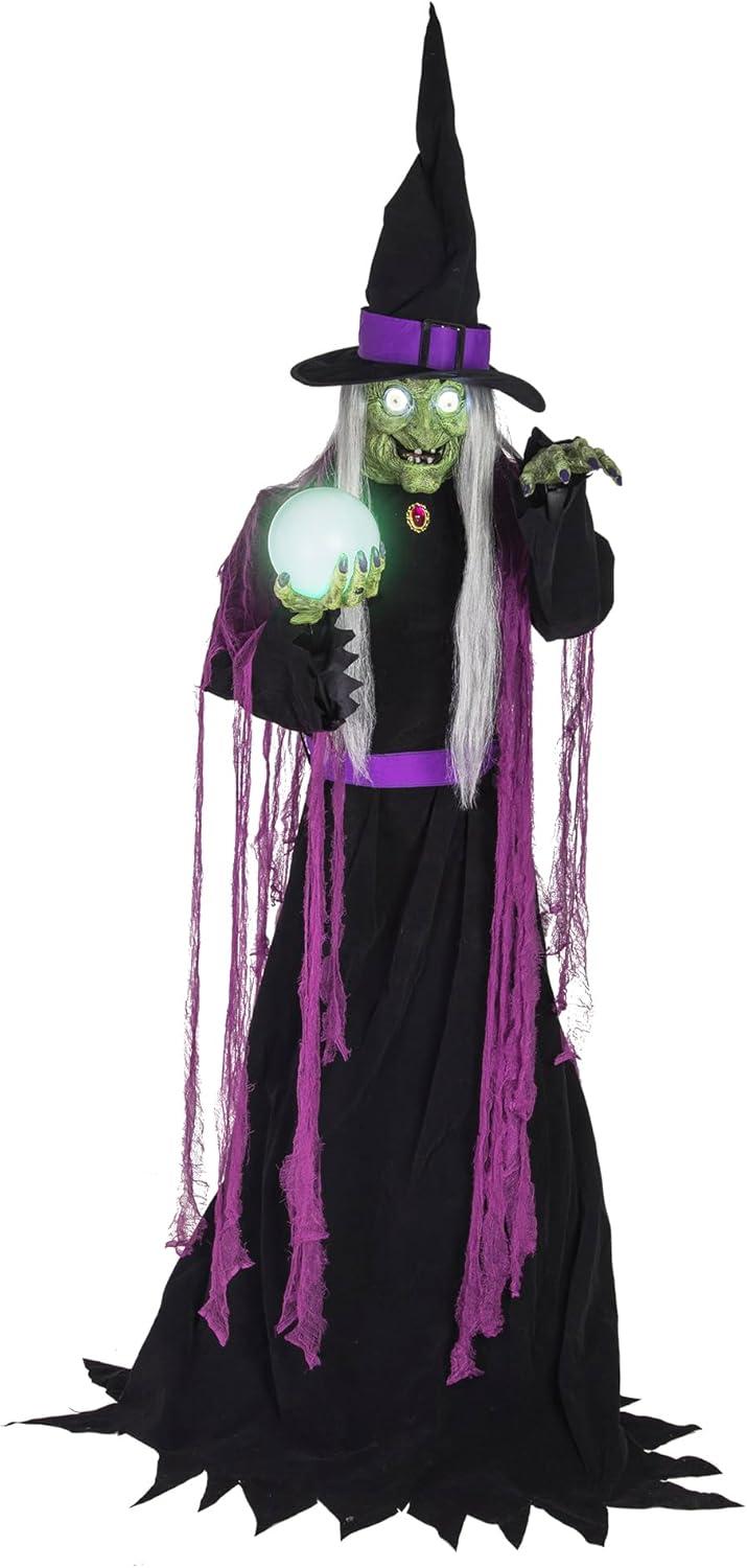 Haunted Hill Farm Haunted Hill Farm 6-Ft. Tall Fortune Teller Witch, Plug-In Motion-Activated Talking Halloween Prop